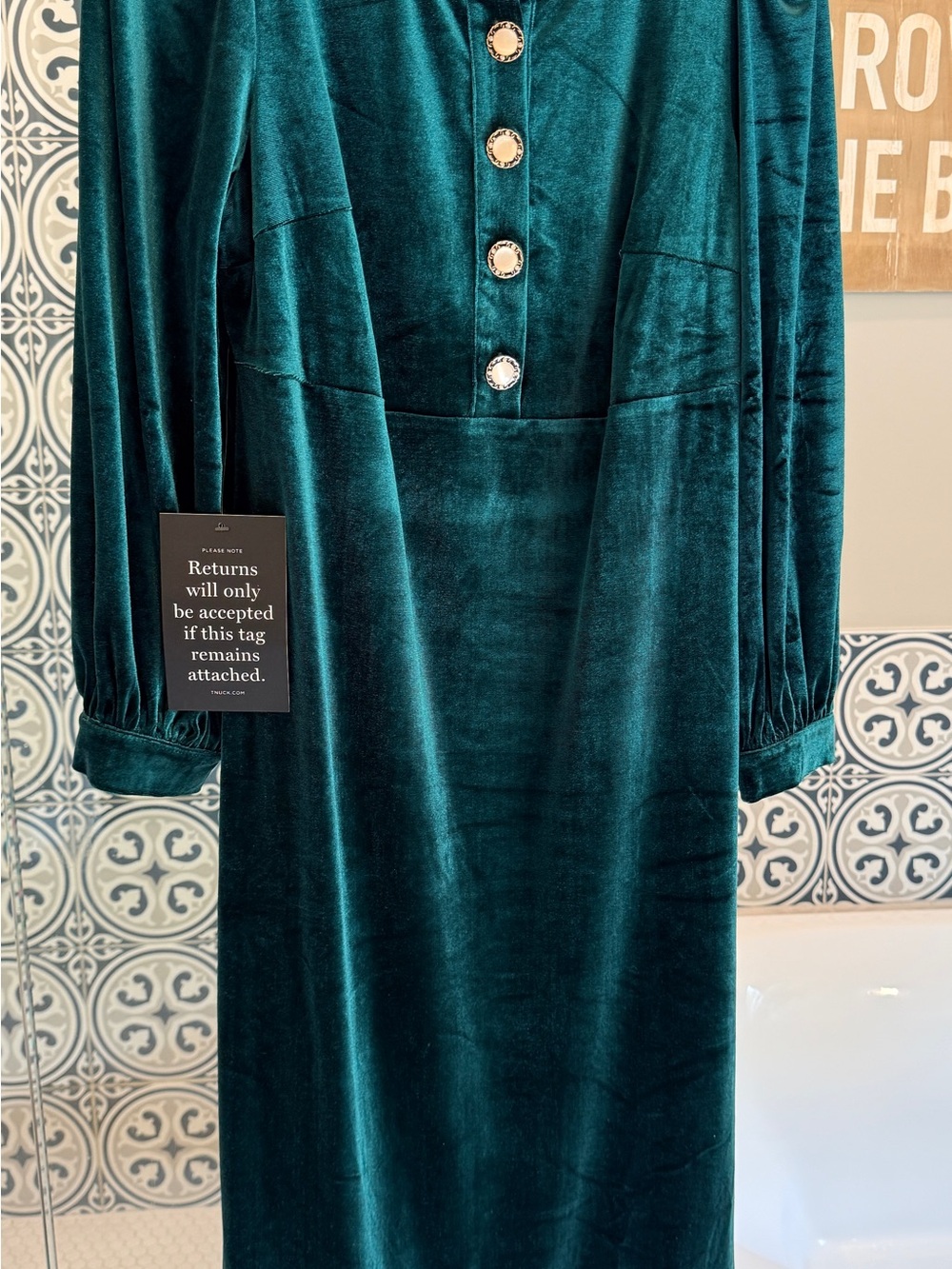 Pomander Place Velvet Midi Dress with Decorative Buttons